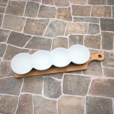 Fine Porcelain Centipede 4 Section Dish With Bamboo Serving Tray